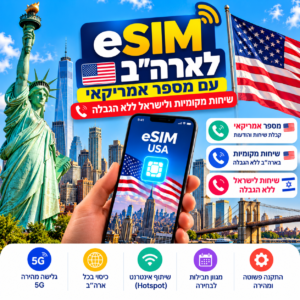eSIM לארה"ב עם שיחות מקומיות ולישראל ומספר אמריקאי